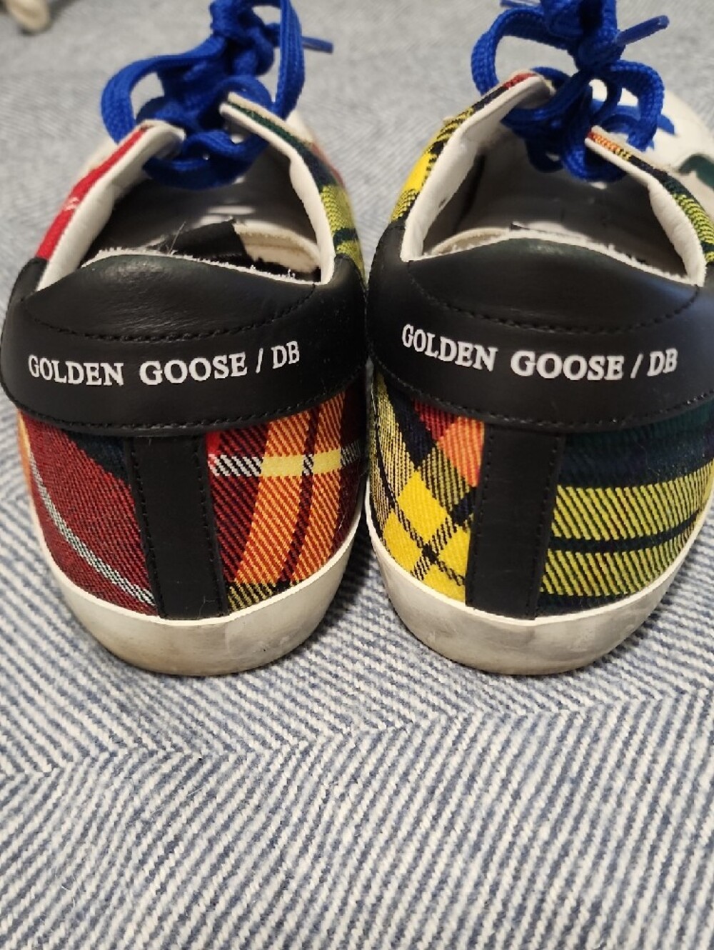 Golden Goose Superstar Plaid Low-Top Sneakers with Blue Laces - Picture 3 of 13
